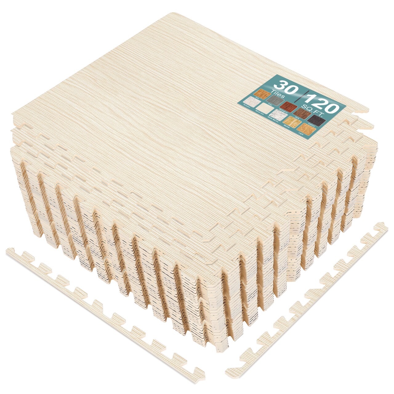 Sorbus Wood Grain Floor Tiles Foam Mat EVA Interlocking Mats Tile 3/8-Inch Thick Flooring Wood Puzzle Exercise Mats w/ Borders